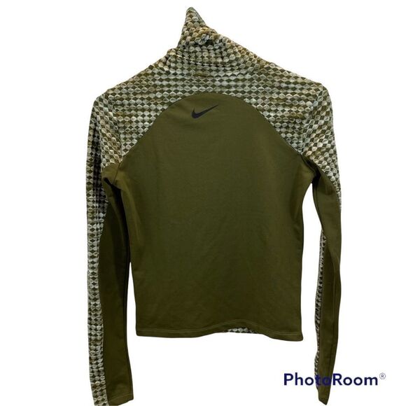Nike Pro Hyperwarm Long Sleeved Funnel Neck Training Top Olive Green Size XS - Picture 10 of 15